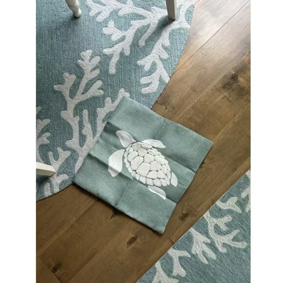 Decorative Throw Pillow Cover Embroidered Case Nautical Sea Turtle Beach Decor - Picture 7 of 10